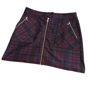 New! Express Burgundy Plaid Mini Skirt Sz M